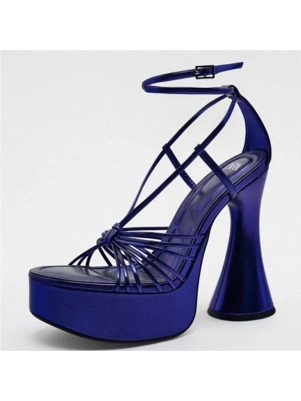 Zara metallic cobalt blue strappy platform 70s 80s retro disco high heels Sz 39